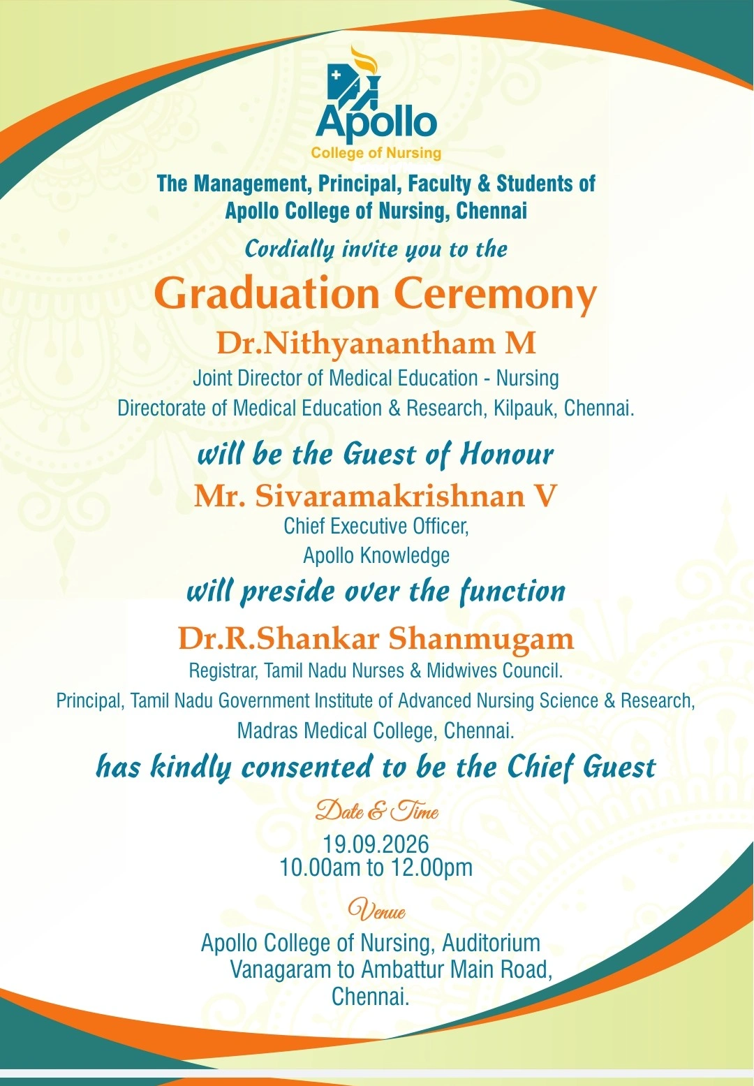 Graduation Ceremony Invitation - Apollo College of Nursing